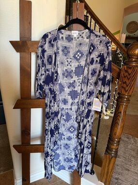 LuLaRoe Navy and White Geometric Swim Coverup